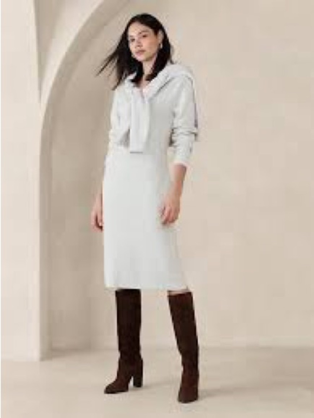 NWT BANANA REPUBLIC camel heather v neck long sleeve midi sweater dress sz xs